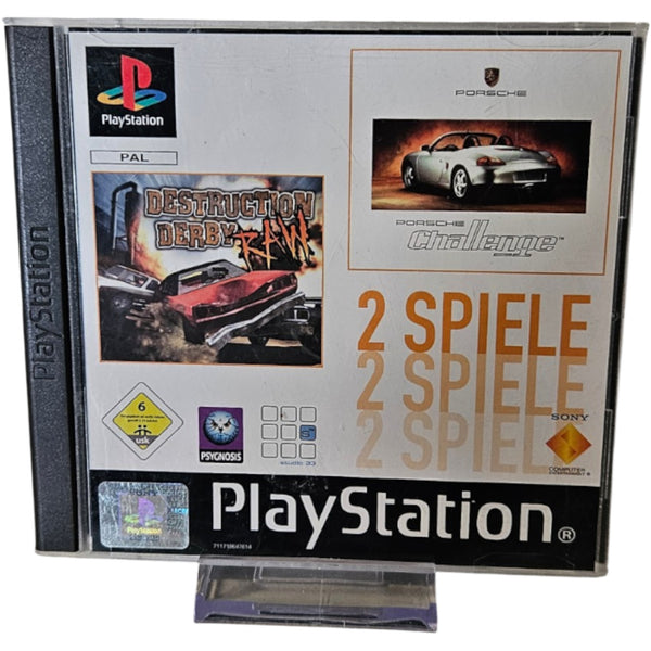 2 Spiele in 1 - Porsche Challenge + Destruction Derby Raw - Playstation - PS1 -