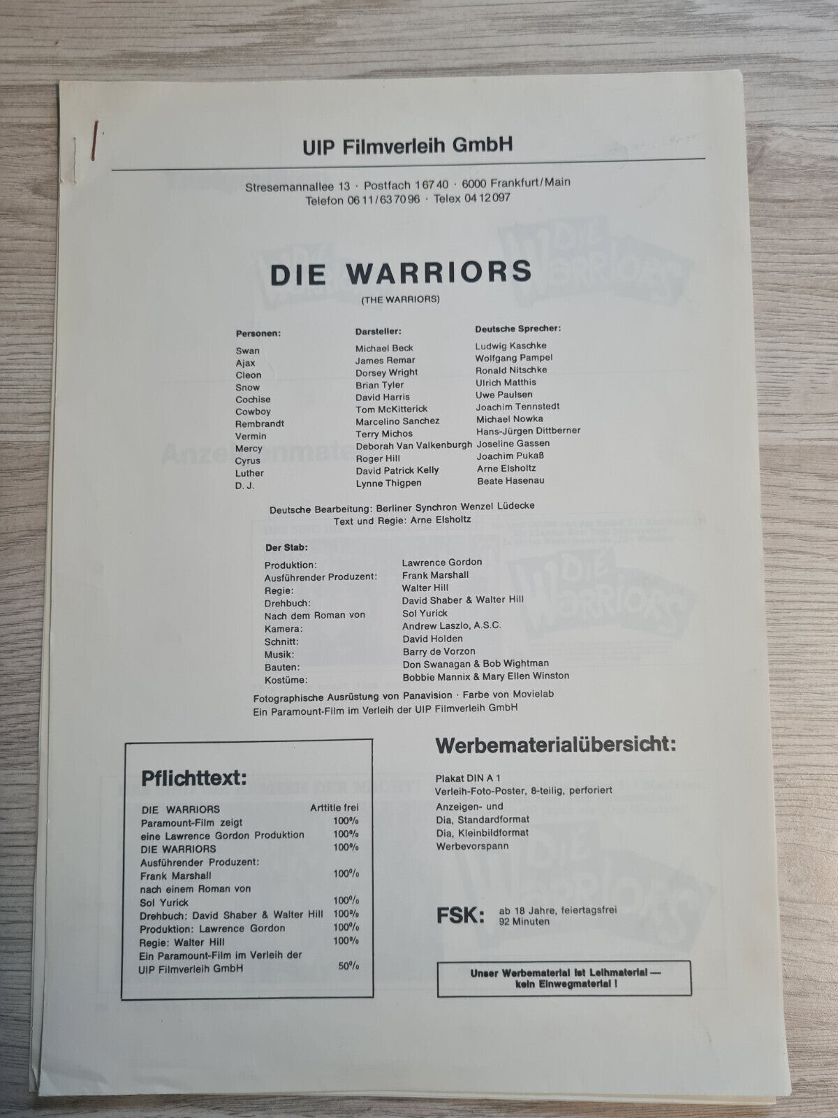 Werbe Ratschlag -  Die Warriors - The Warriors