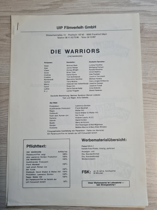 Werbe Ratschlag -  Die Warriors - The Warriors