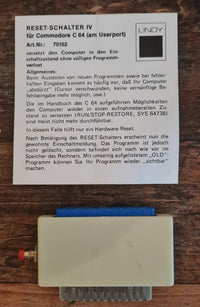 Commodore 64 / 128 Reset Cartridge mit Anleitung Für Commodore 64/128